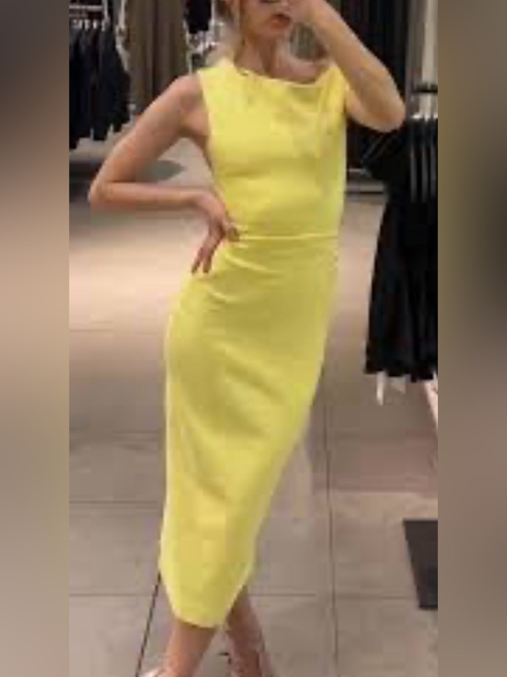 Zara Yellow Midi Sheath Dress